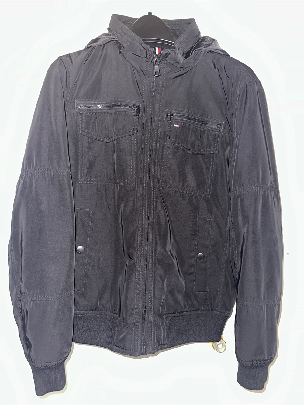Men's Black Hooded Zip-Front Jacket/coat